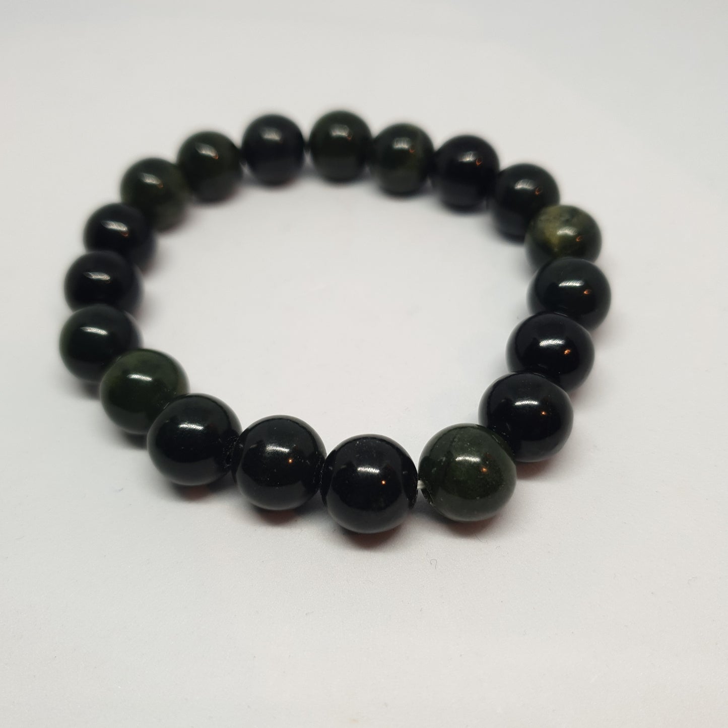 Dark Green Jade Round Bead Crystal Bracelet - Rivendell Shop