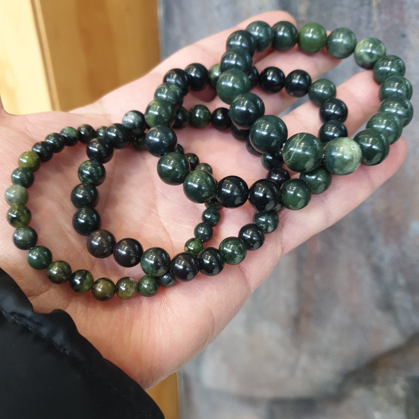 Dark Green Jade Round Bead Crystal Bracelet - Rivendell Shop