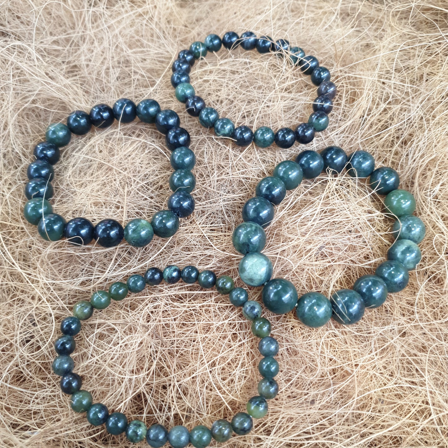 Dark Green Jade Round Bead Crystal Bracelet - Rivendell Shop