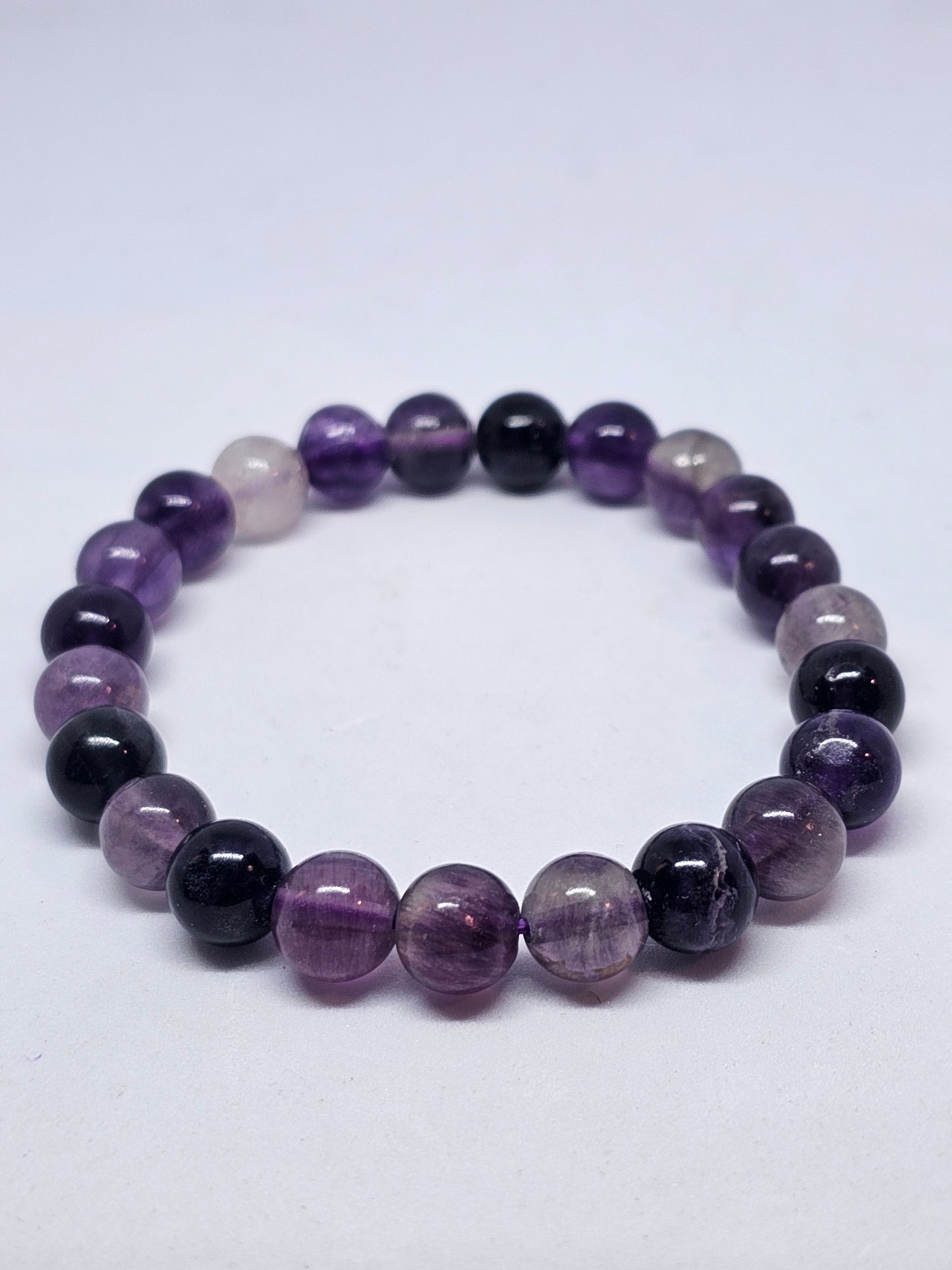 Purple Fluorite Round Bead Crystal Bracelet - Rivendell Shop