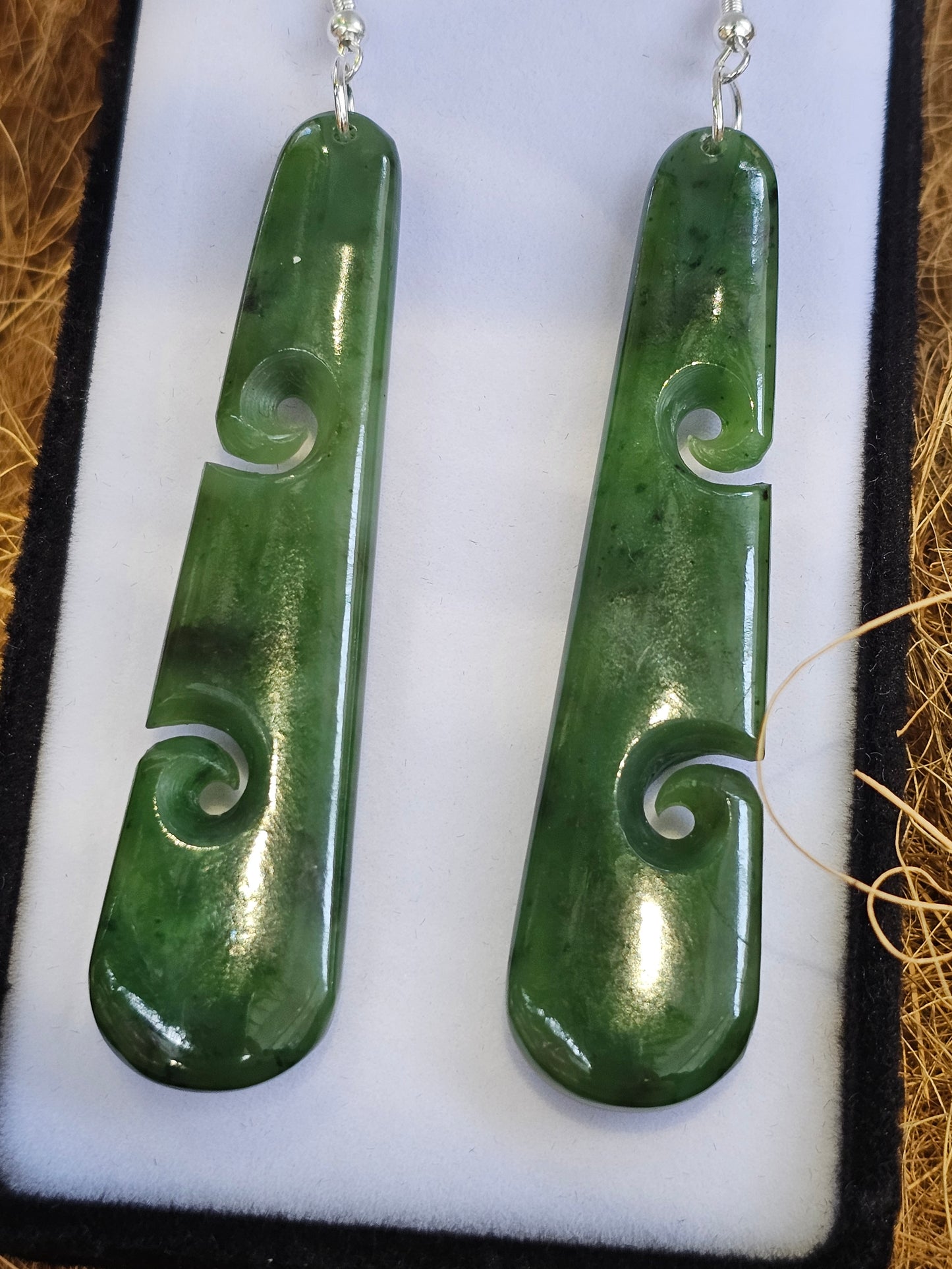 Greenstone Koru Carved Drop Earrings - Rivendell Shop