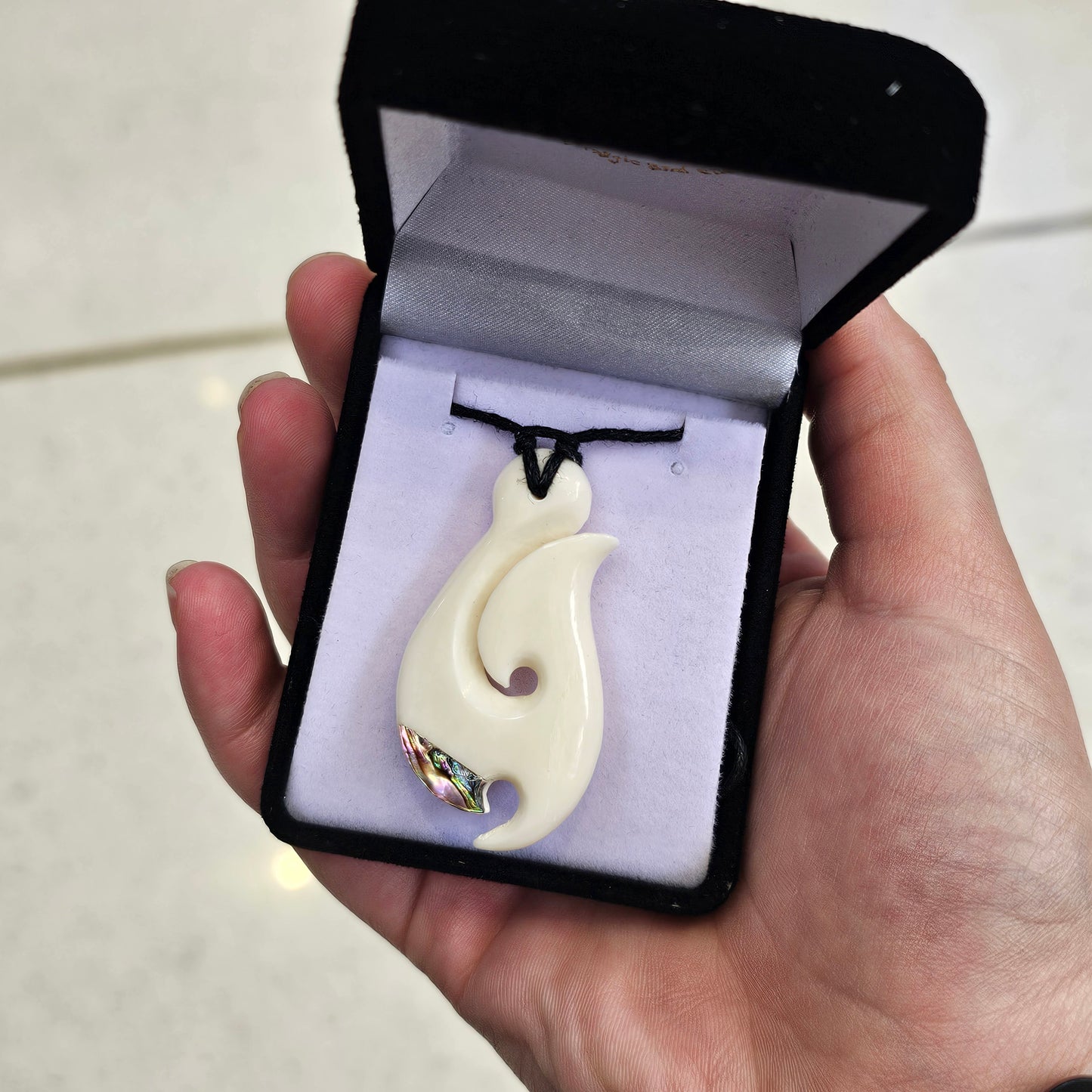 Handcarved Bone Pendant with Paua - Rivendell Shop