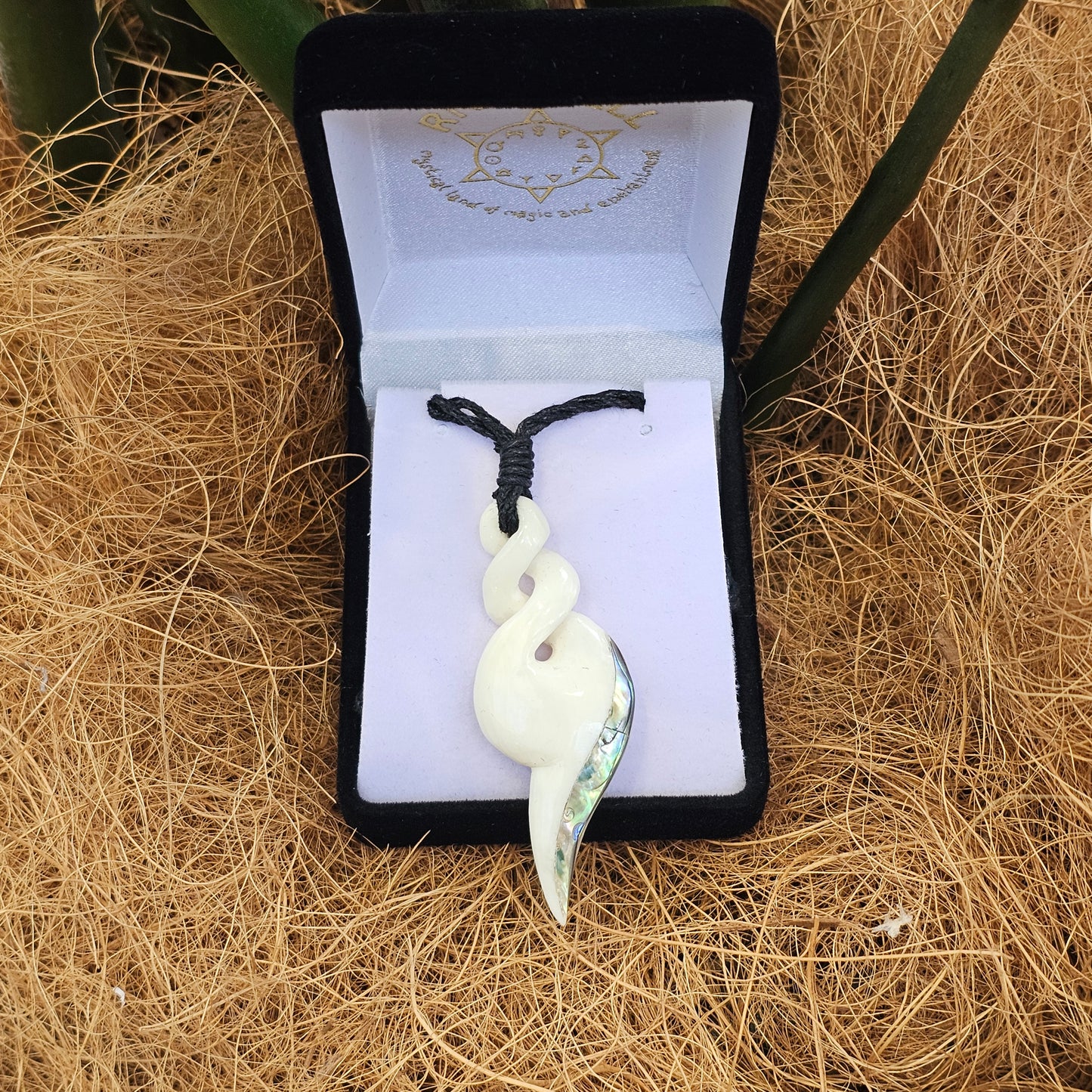 Handcarved Bone Pendant with Paua - Rivendell Shop