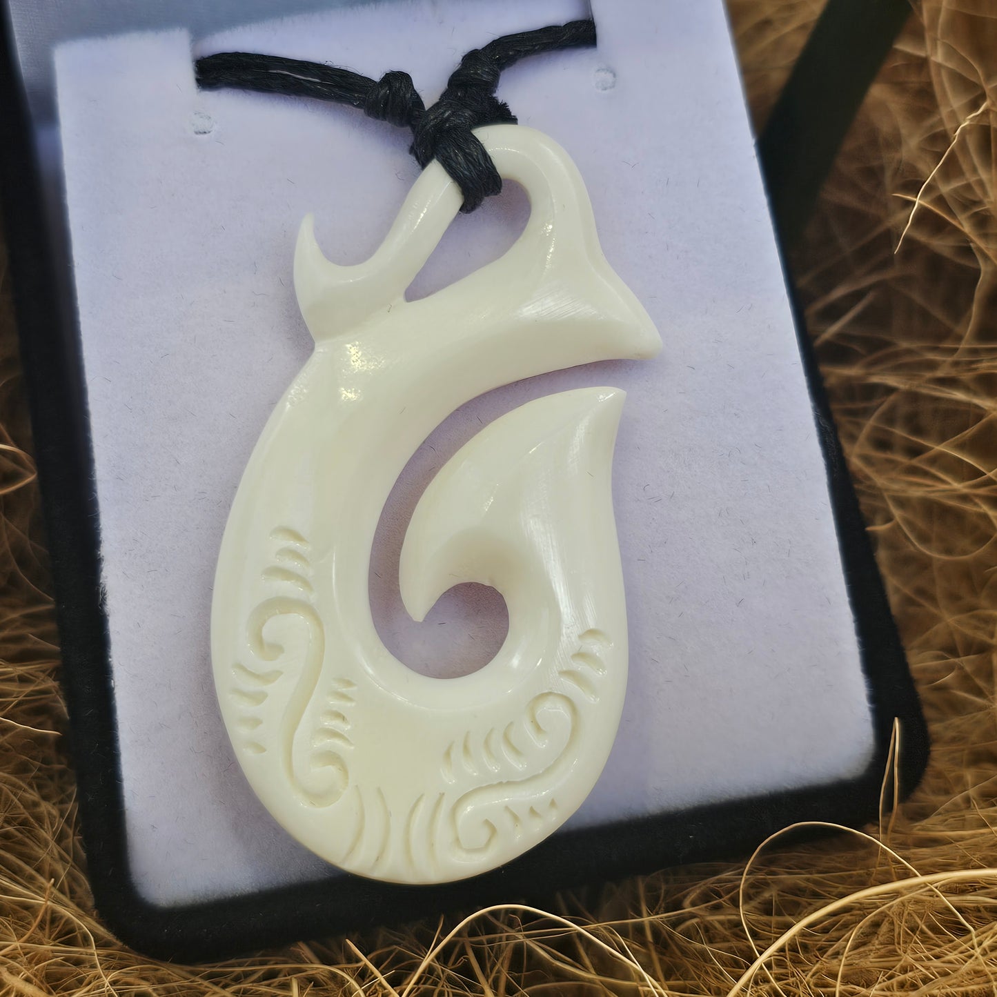 Handcarved Fish Hook Bone Carving Pendant - Rivendell Shop
