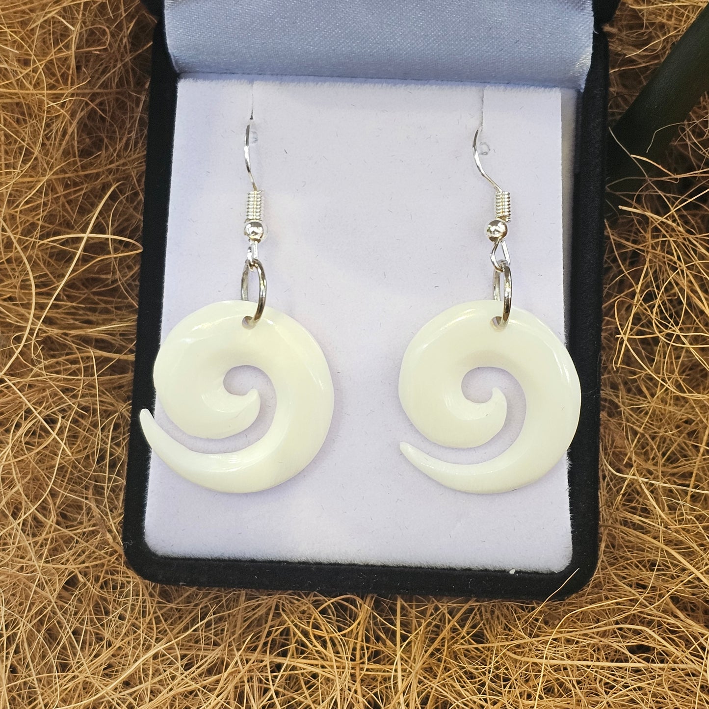 Handcarved Bone Koru Earrings - Rivendell Shop