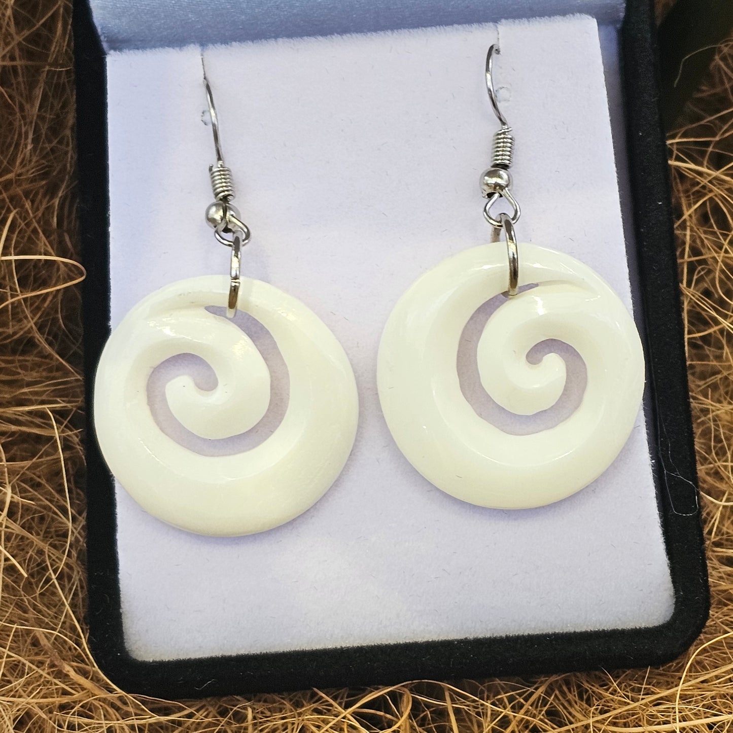 Handcarved Bone Koru Earrings - Rivendell Shop