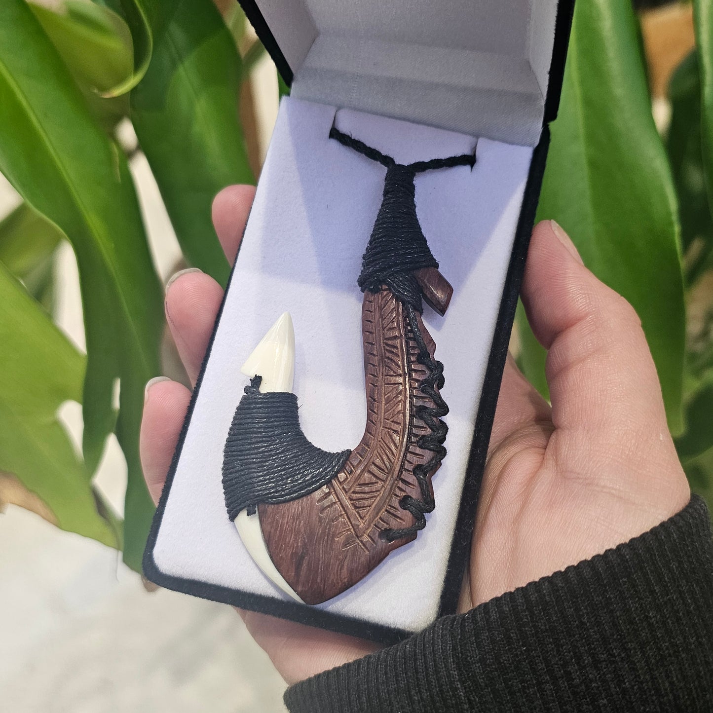 Hei Matau (Fish Hook) Bone Pendant + Wood - Rivendell Shop