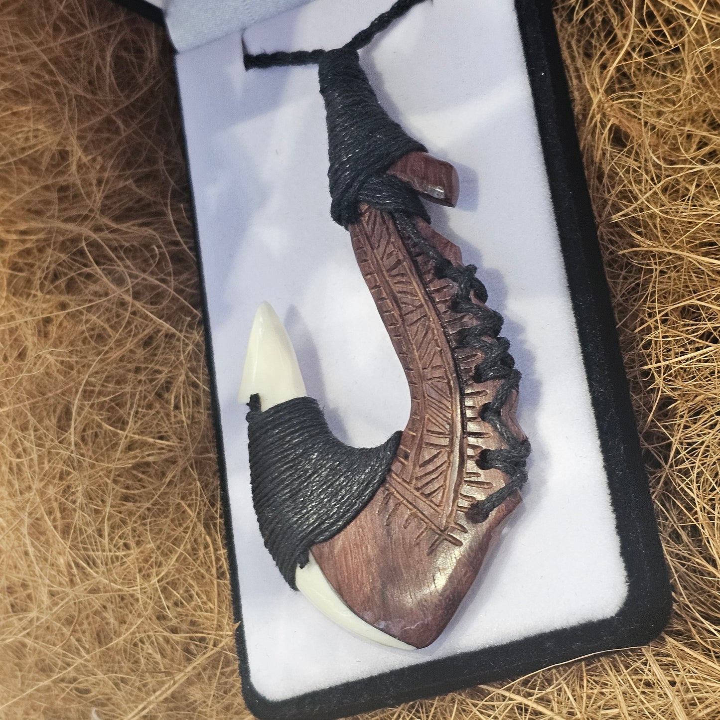 Hei Matau (Fish Hook) Bone Pendant + Wood - Rivendell Shop