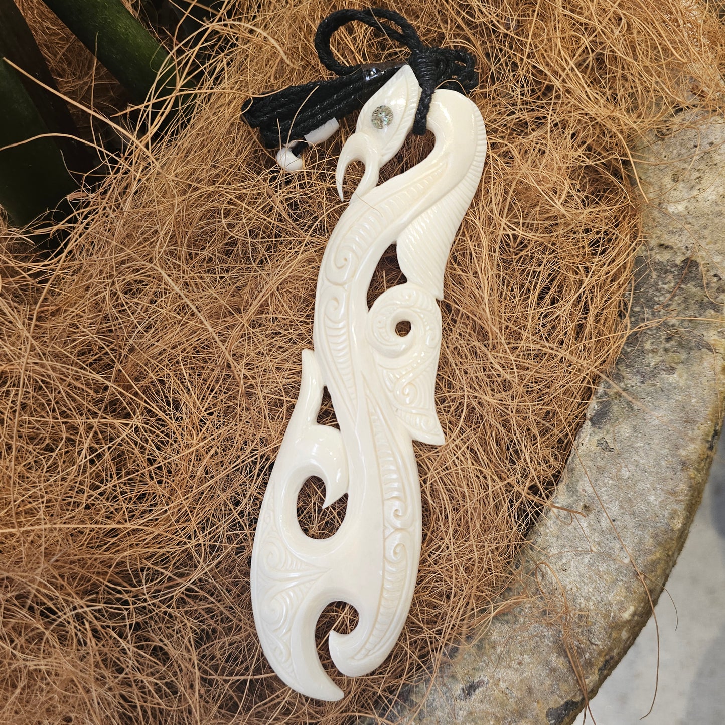 Manaia Large Bone Pendant with Paua - Rivendell Shop