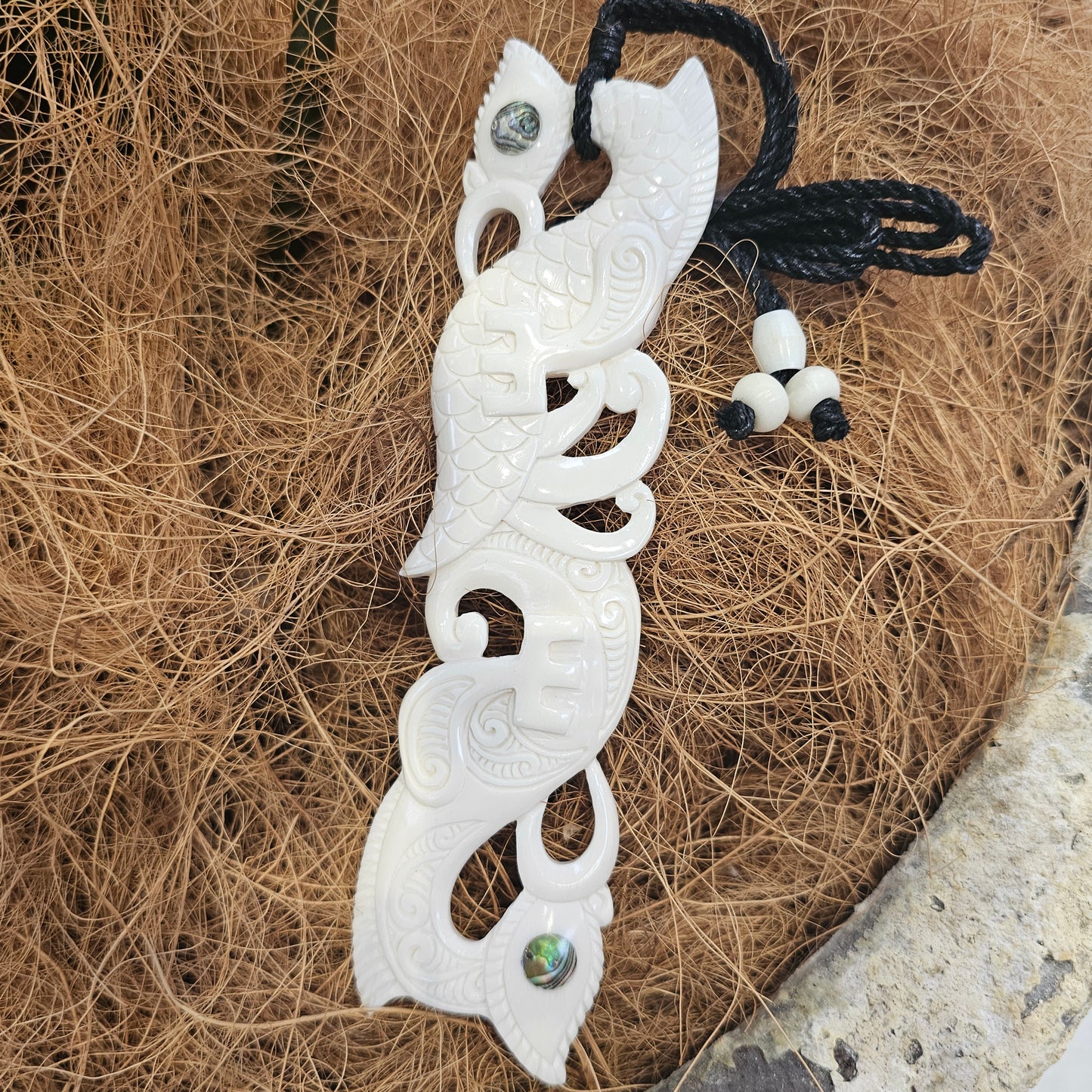 Manaia Large Bone Pendant with Paua - Rivendell Shop
