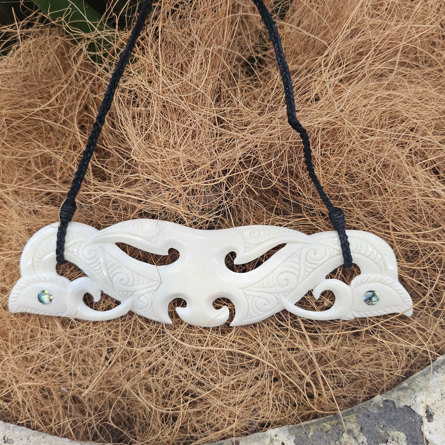 Double Manaia Bone Breastplate with Paua - Rivendell Shop