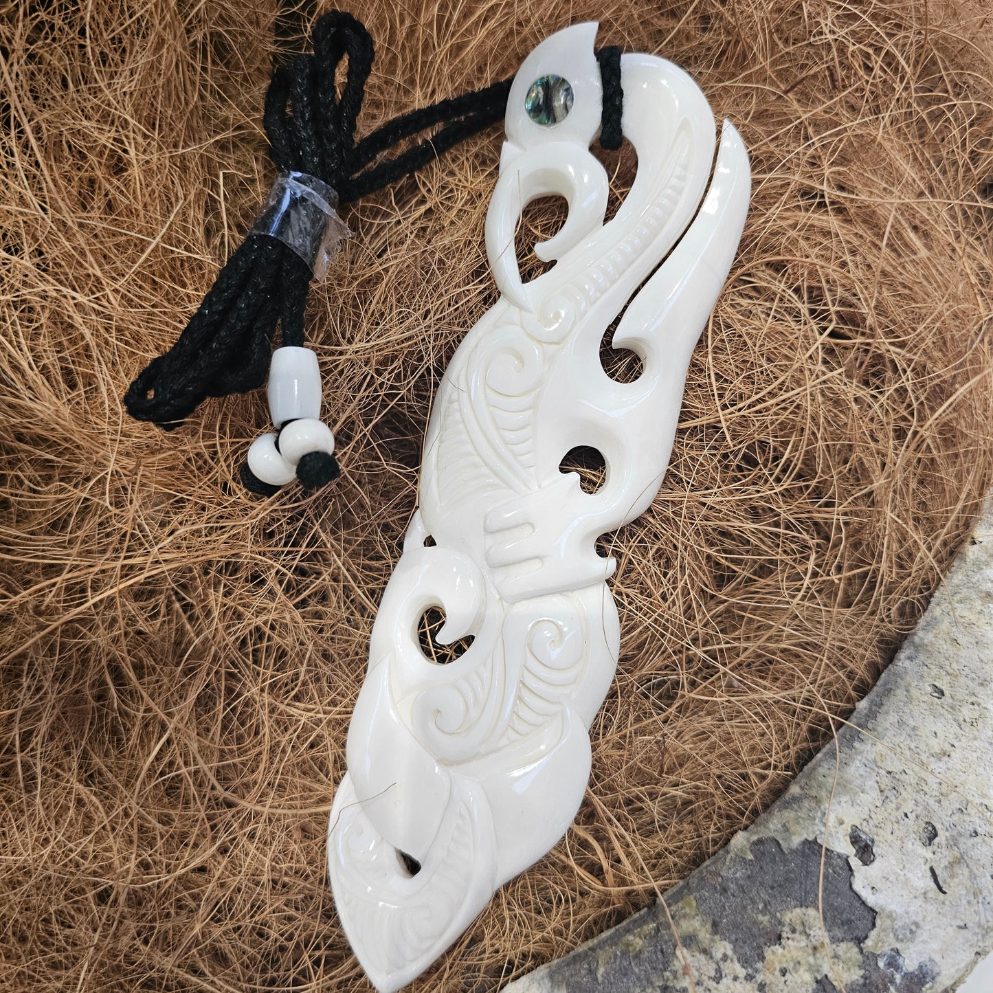 Manaia Large Bone Pendant with Paua - Rivendell Shop