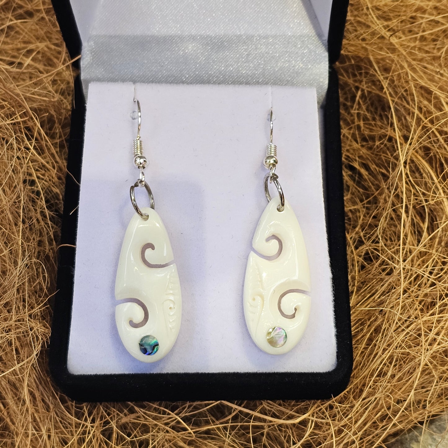 Bone Earrings with Koru indentation - Rivendell Shop