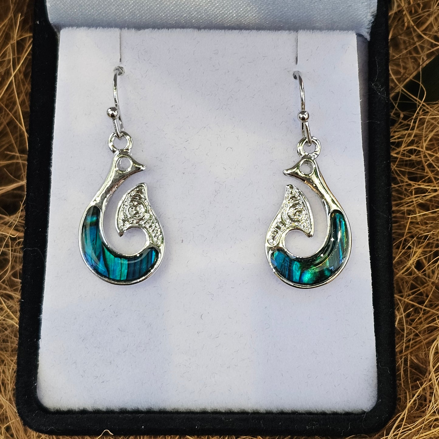 Paua Earrings - Hei Matau (Fish Hook) - Rivendell Shop
