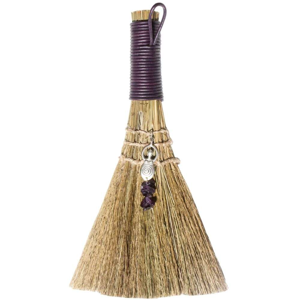 Wicca Broom – Goddess with Amethyst 20cm - Rivendell Shop