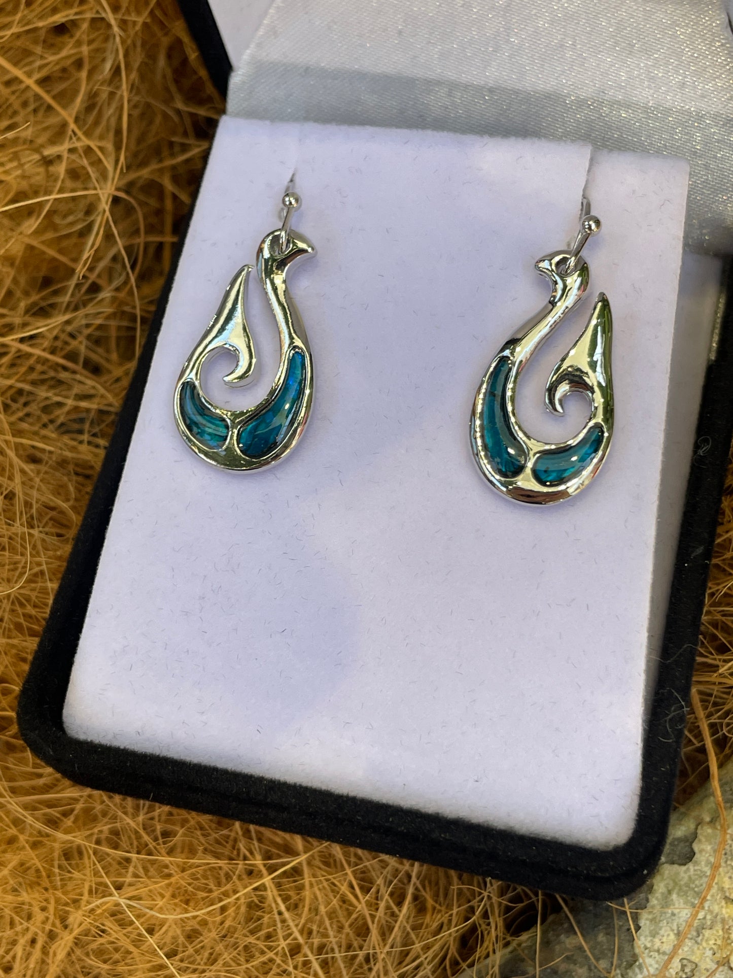 Paua Earrings - Hei Matau (Fish Hook) - Rivendell Shop