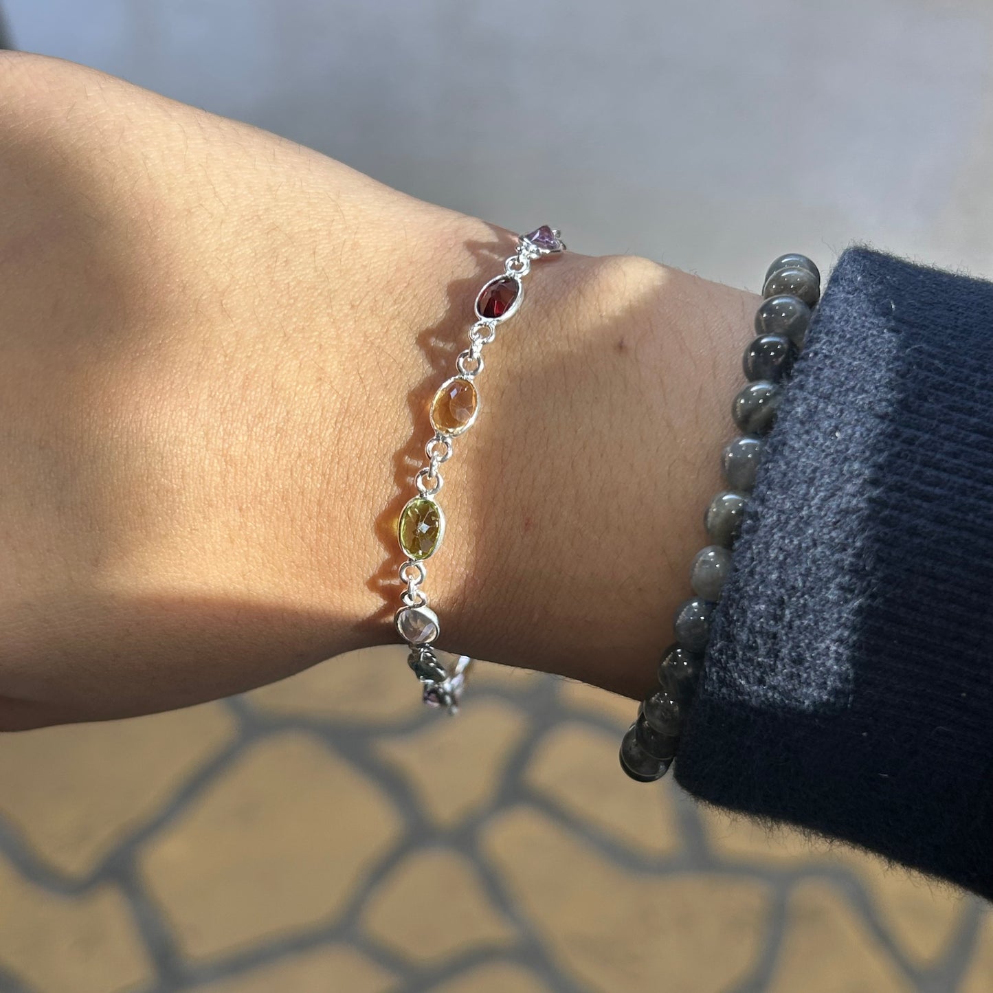 Multi Stone Silver Bracelet - Rivendell Shop
