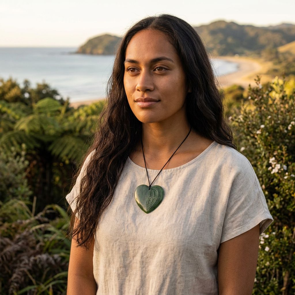 Heart Greenstone Pendant — AI model-maori