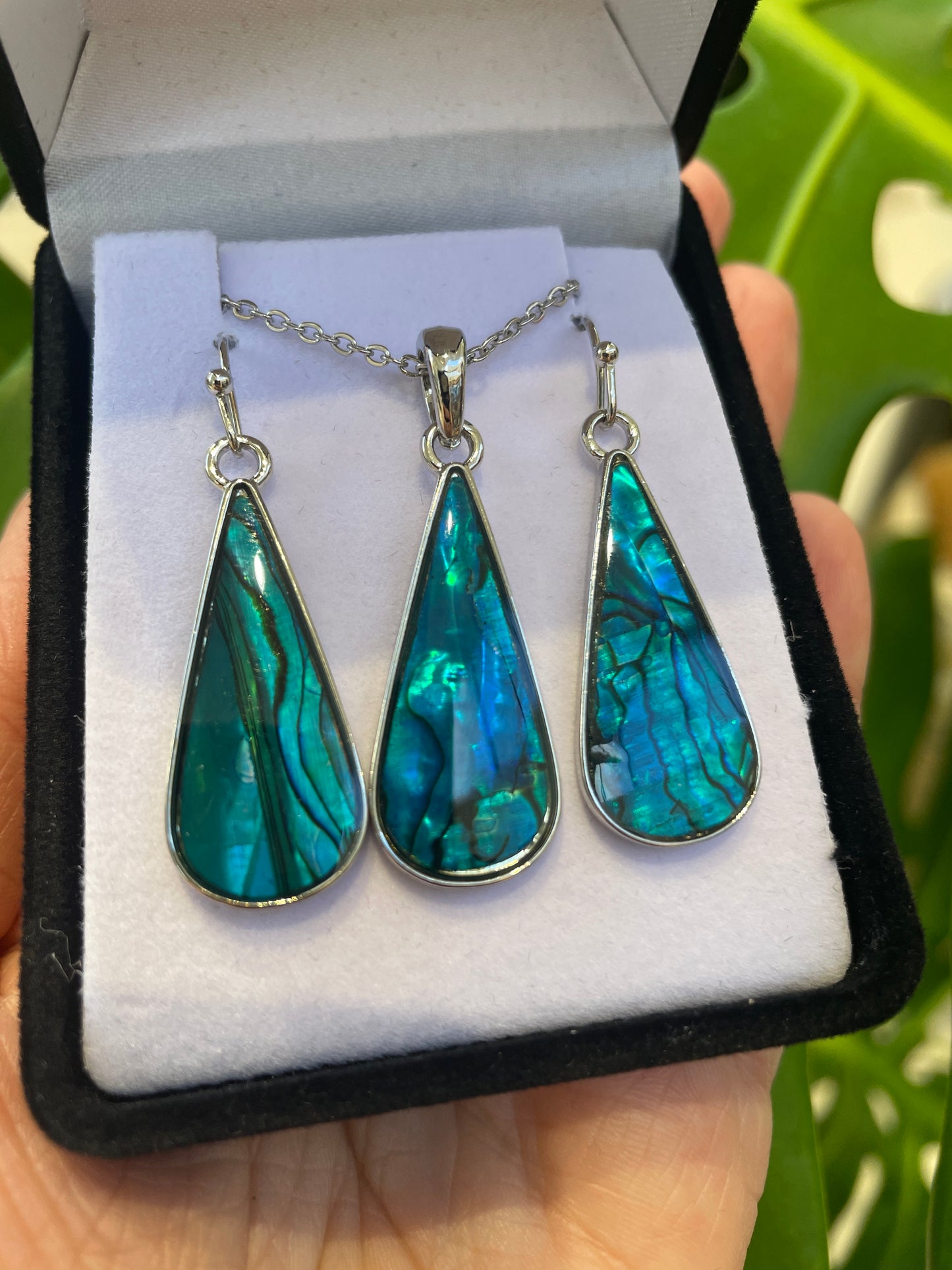 Paua Pendant & Earrings Set - Long Teardrop - Rivendell Shop