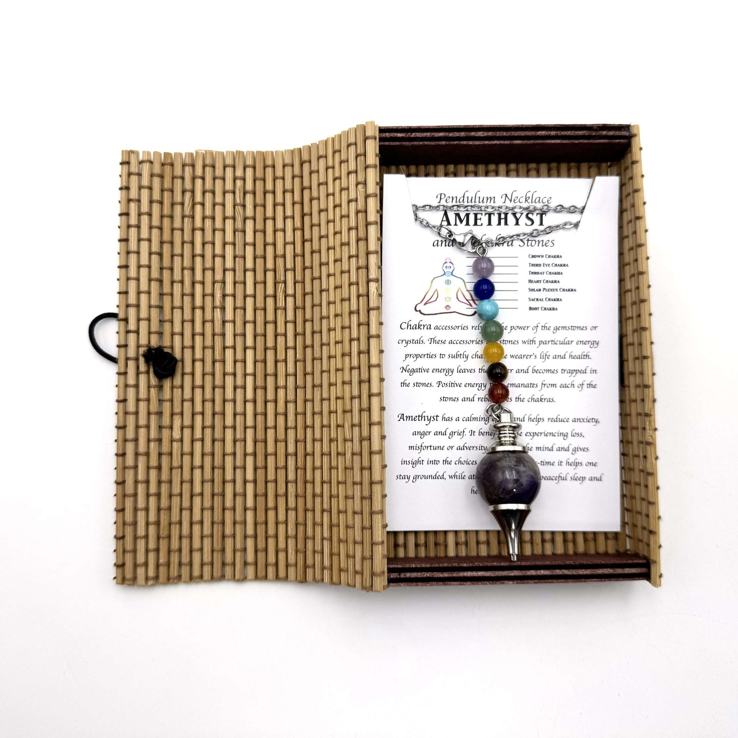 Pendulum Necklace- Amethyst with Chakra Beads - Rivendell Shop