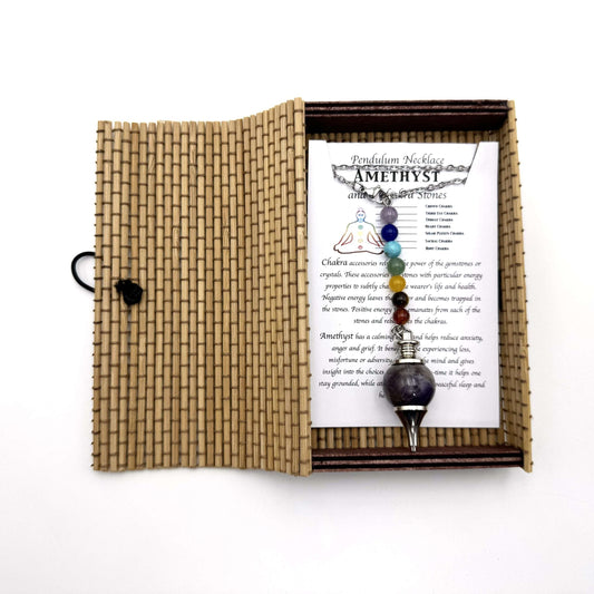 Pendulum Necklace- Amethyst with Chakra Beads - Rivendell Shop