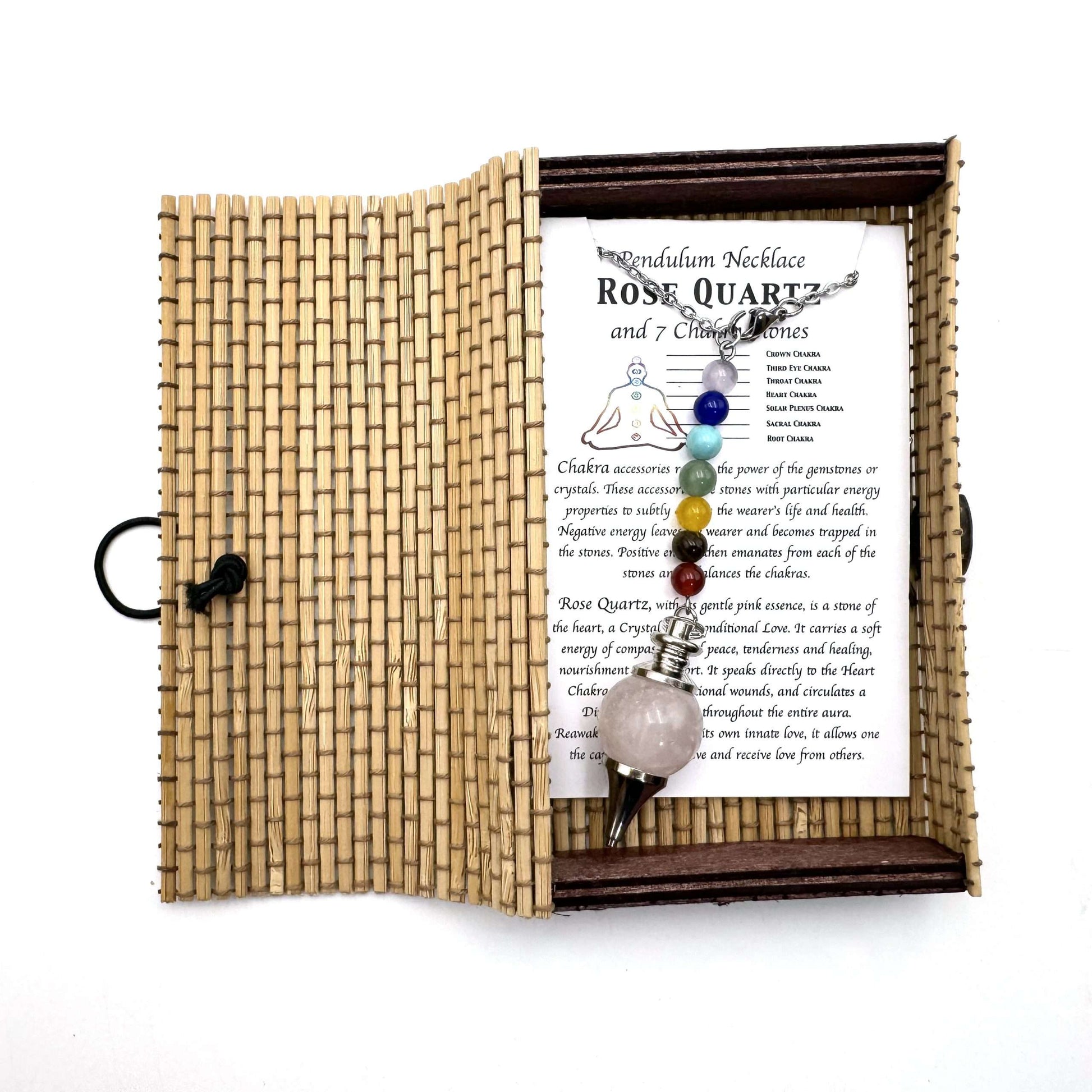 Pendulum Necklace- Rose Quartz with Chakra Beads - Rivendell Shop