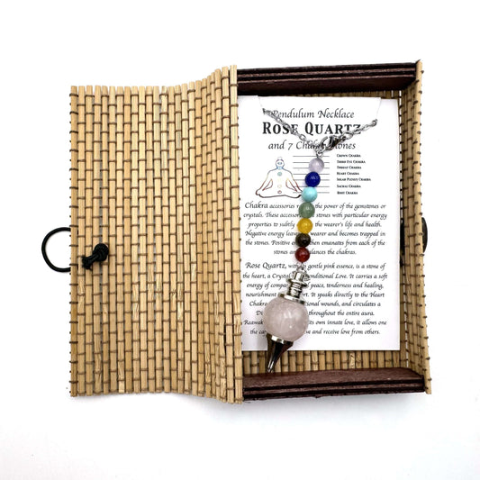 Pendulum Necklace- Rose Quartz with Chakra Beads - Rivendell Shop