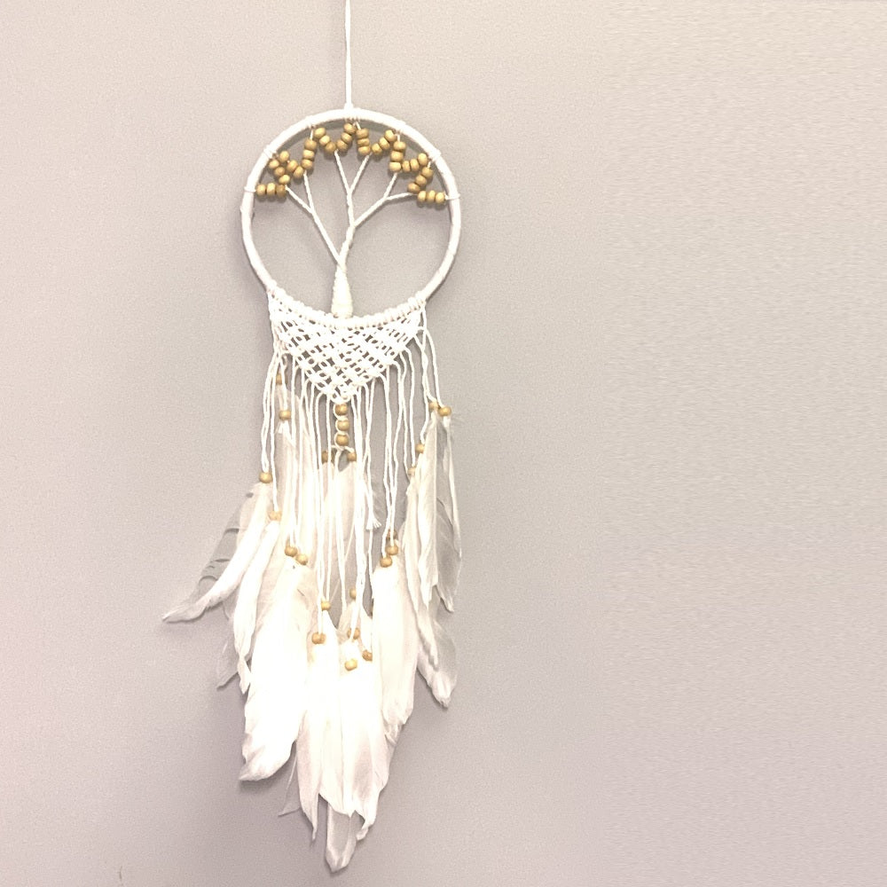 5Pcs/set Feather Crafts Glowing Dream Catcher White Wind Chimes Handmade Dream  Catcher Net for Wall Hanging Car Home Decoration 