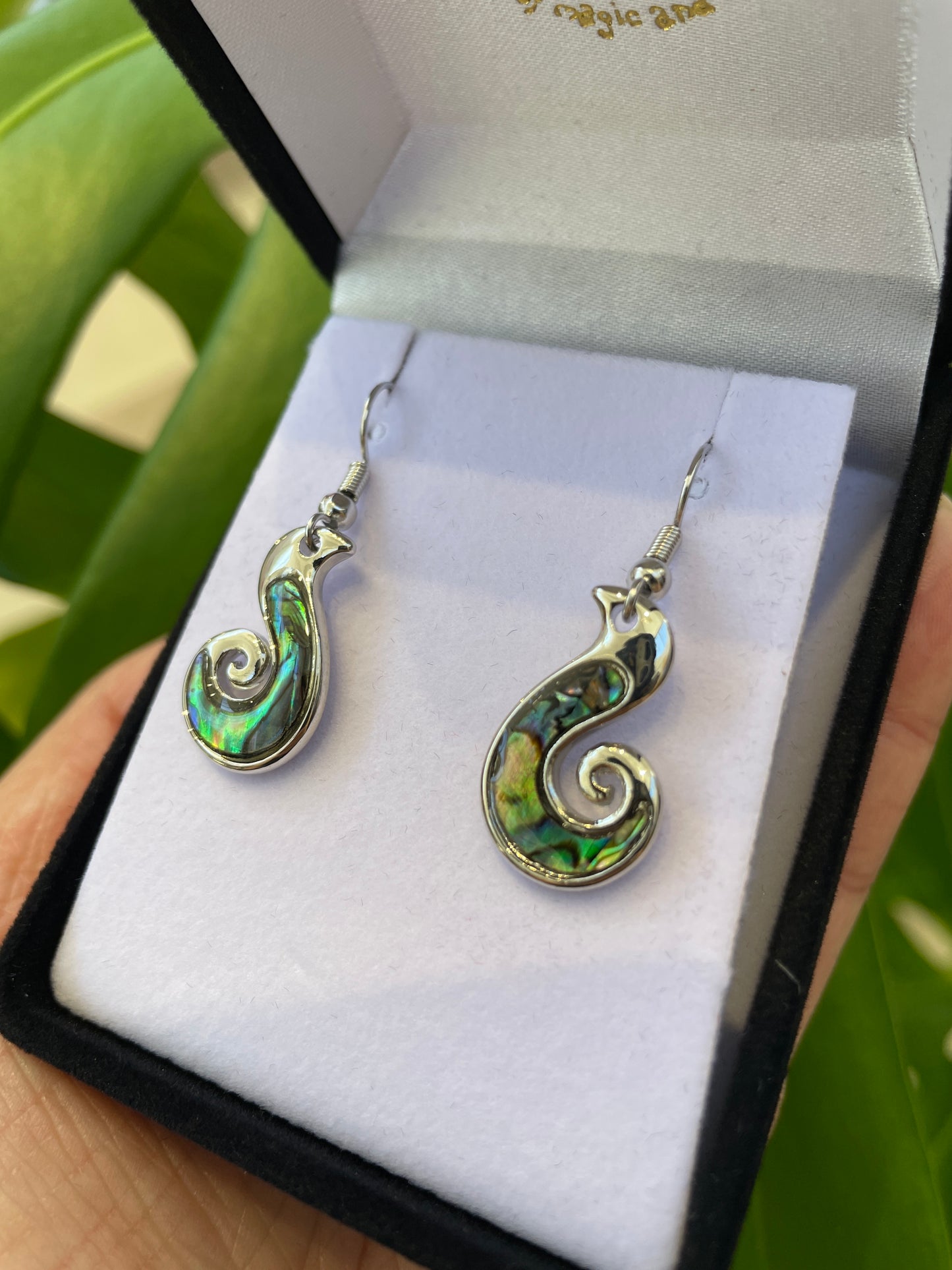 Paua Earrings - Hei Matau (Fish Hook) - Rivendell Shop