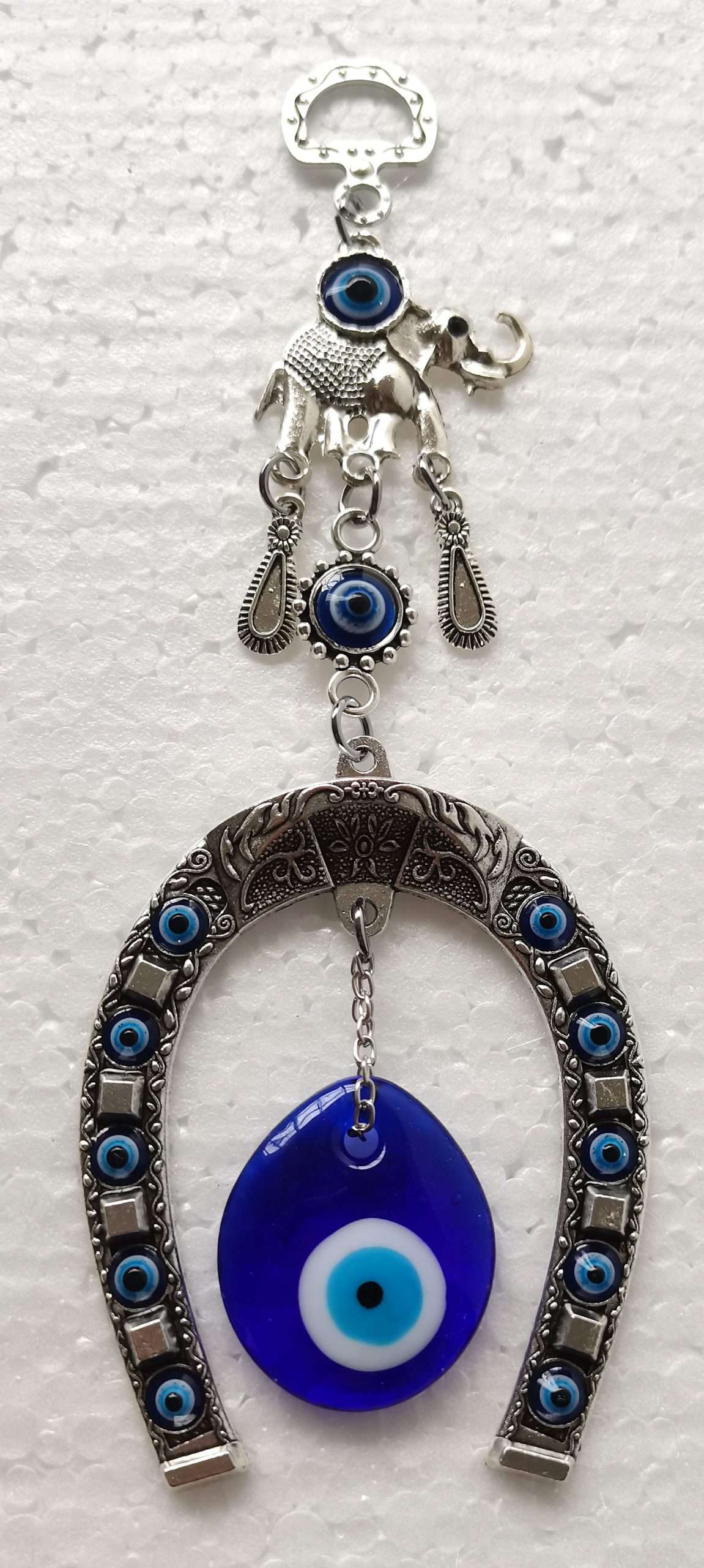 Horse Shoe Evil Eye Hanging Ornament with Elephant - Rivendell Shop
