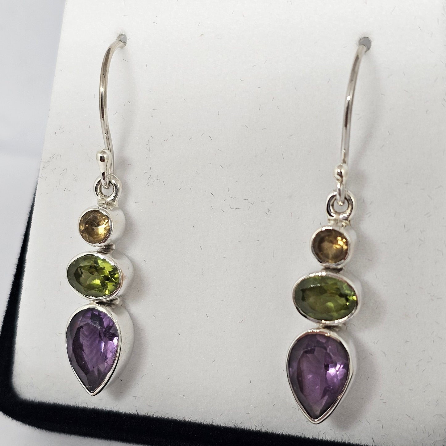 Citrine, Peridot & Amethyst Sterling Silver Earrings - Rivendell Shop