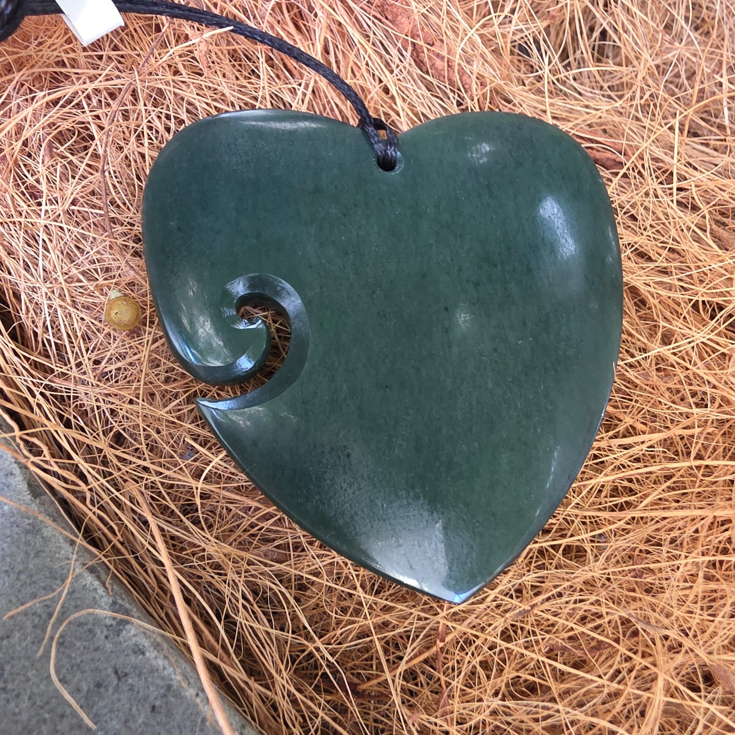 Heart Greenstone Pendant with Koru Indentation - Rivendell Shop