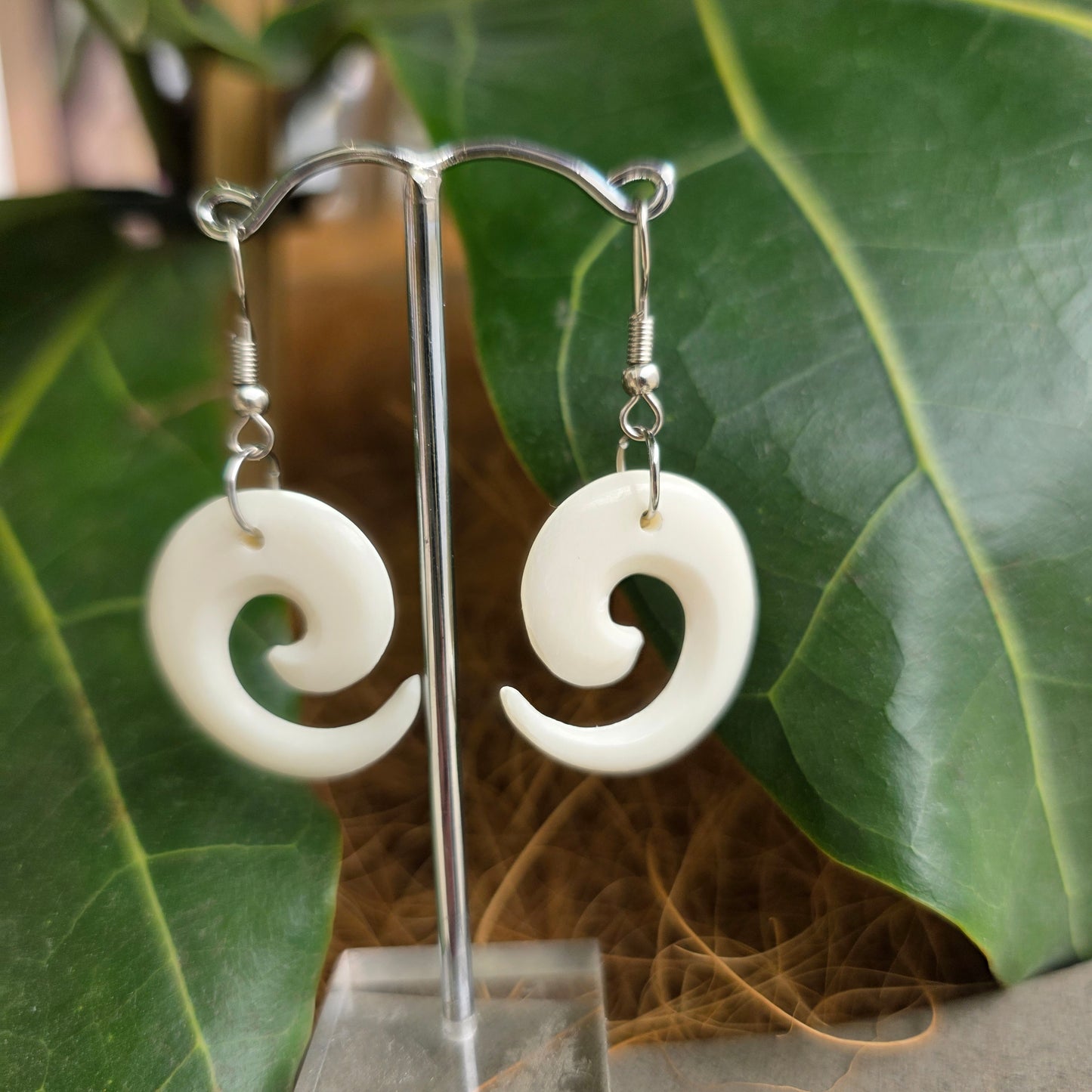 Handcarved Bone Earrings - Koru