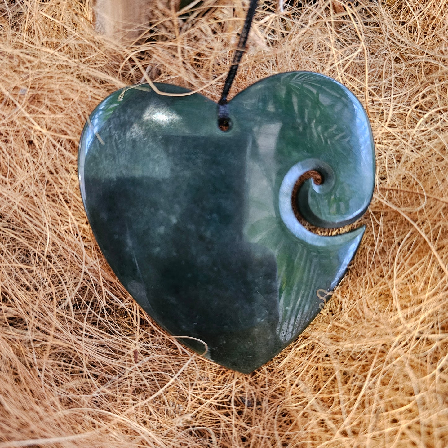 Heart Greenstone Pendant with Koru Indentation - Rivendell Shop