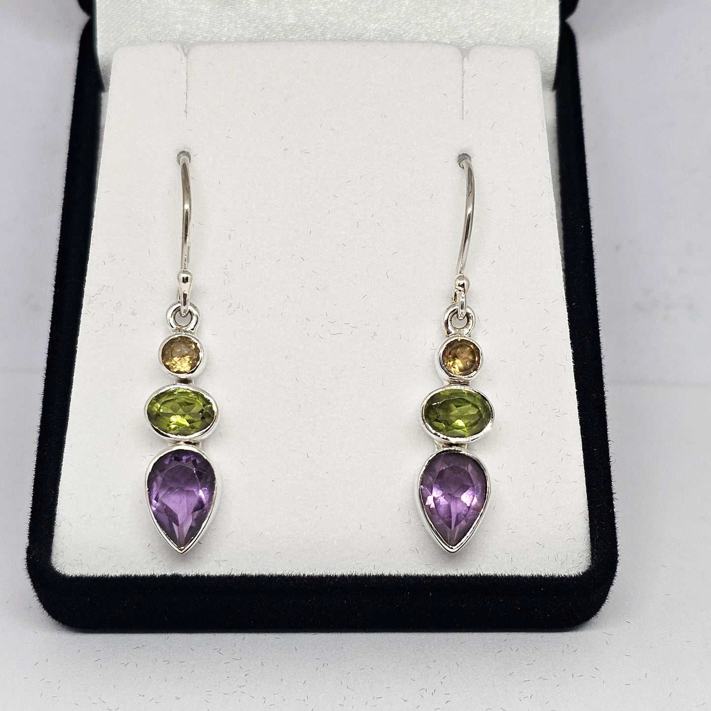 Citrine, Peridot & Amethyst Sterling Silver Earrings - Rivendell Shop