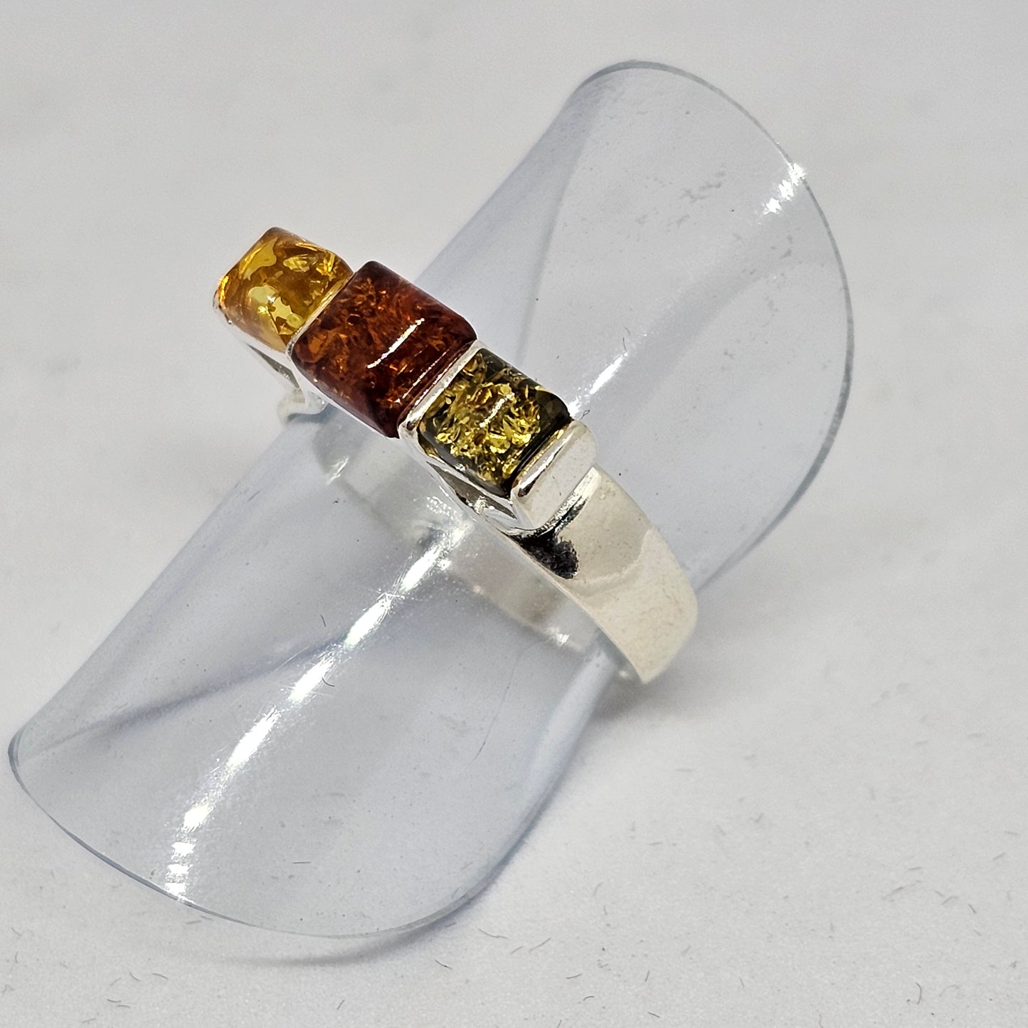 Amber Square Trio Sterling Silver Ring - Rivendell Shop