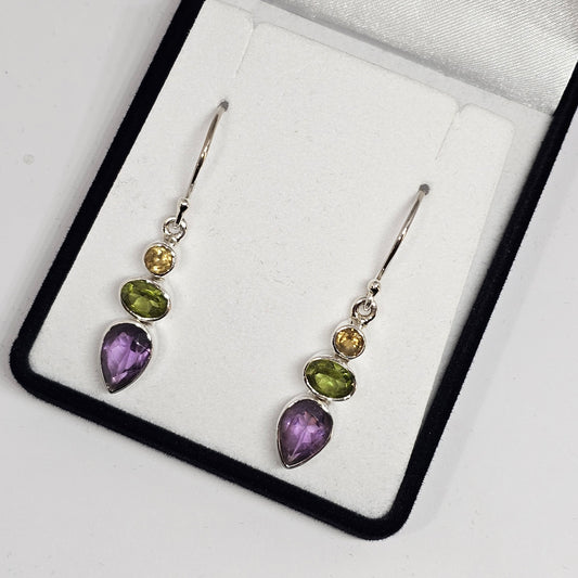 Citrine, Peridot & Amethyst Sterling Silver Earrings - Rivendell Shop