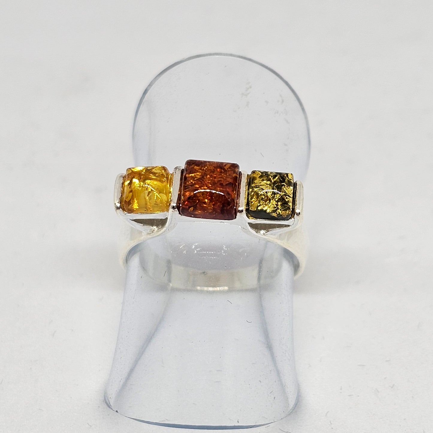 Amber Square Trio Sterling Silver Ring - Rivendell Shop