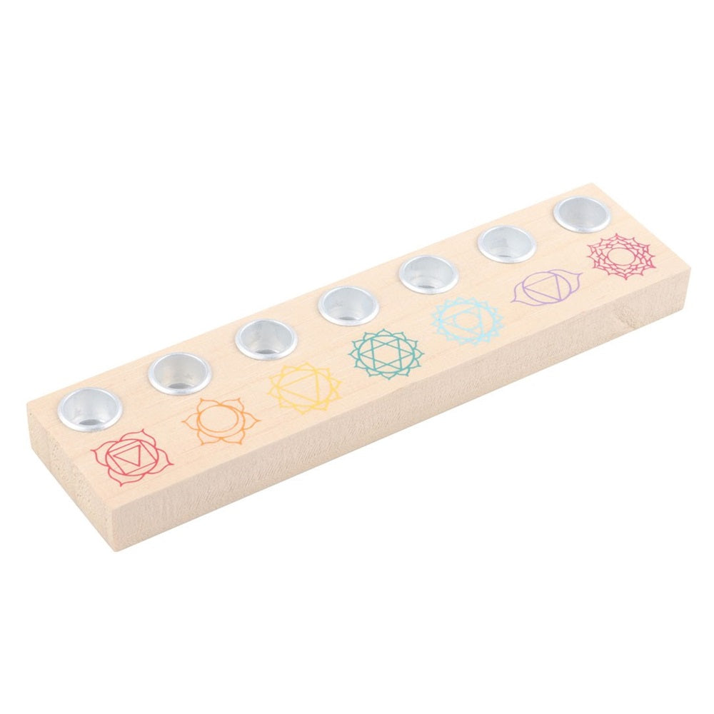 Seven Chakras Wooden Energy Candle Holder - Rivendell Shop