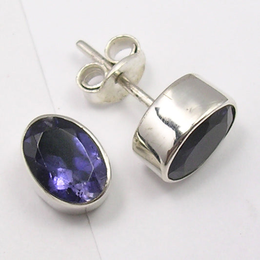 Oval Iolite 925 Sterling Silver Studs - Rivendell Shop