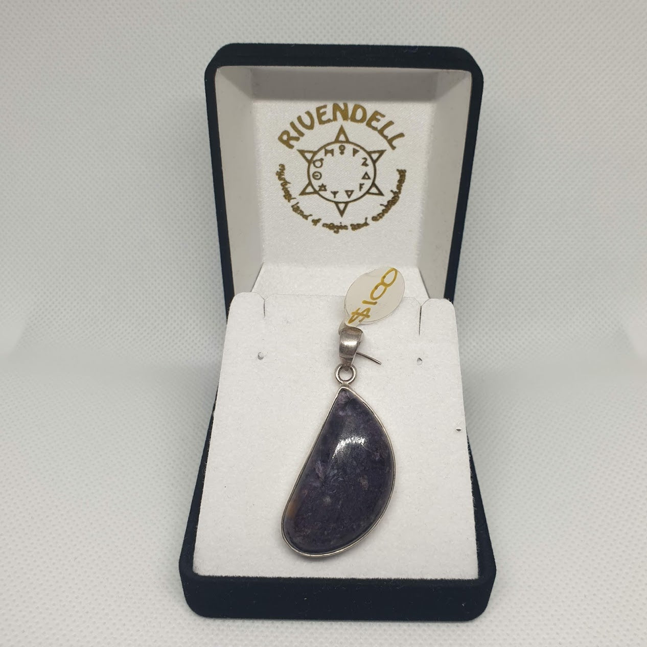 Oblique Teardrop Charoite 925 Sterling Silver Pendant - Rivendell Shop