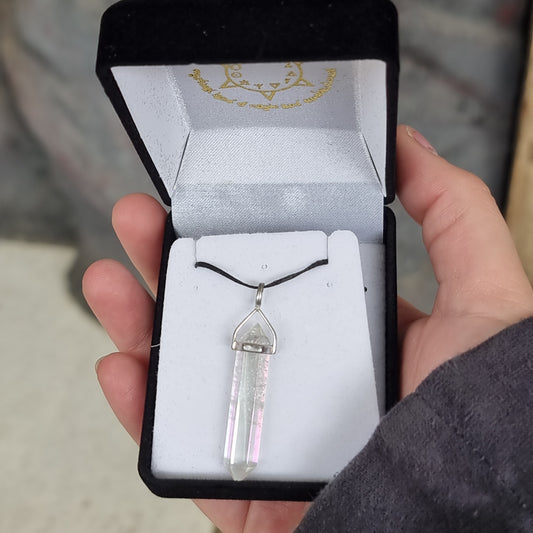 Clear quartz aura silver point pendant - Rivendell Shop