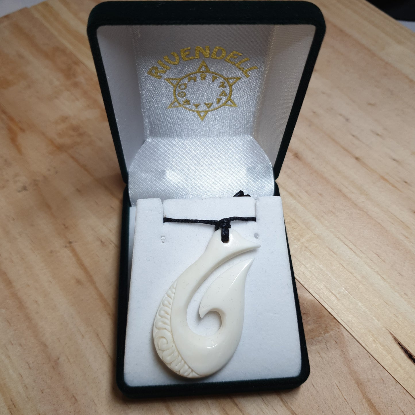 Handcarved Fish Hook Bone Carving Pendant - Hei Matau - Rivendell Shop