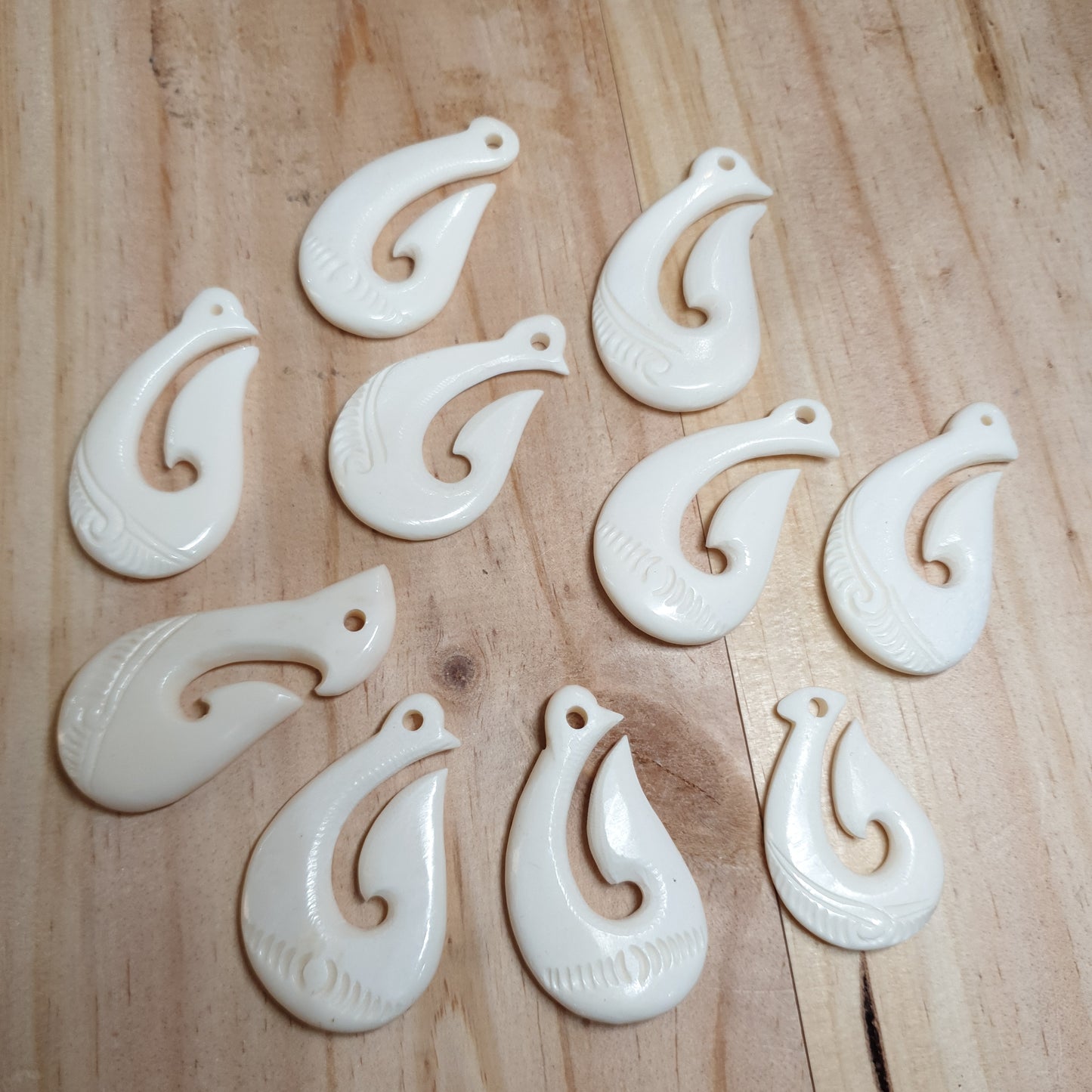 Handcarved Fish Hook Bone Carving Pendant - Hei Matau - Rivendell Shop