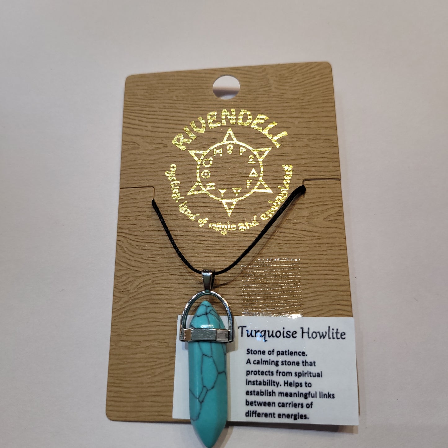 Turquoise Howlite Crystal Point Pendant on Card - Rivendell Shop