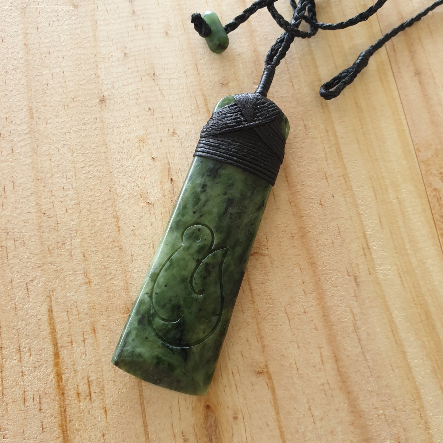 Large Greenstone Pendant 85x25mm with Hook carved - Rivendell Shop