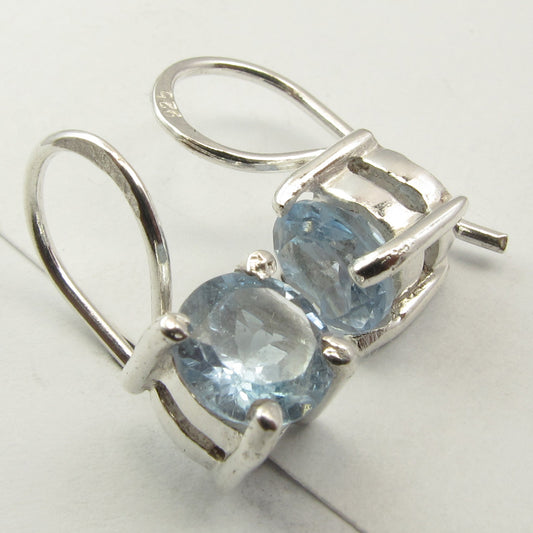 Round Blue Topaz 925 Sterling Silver French Hook Earrings - Rivendell Shop