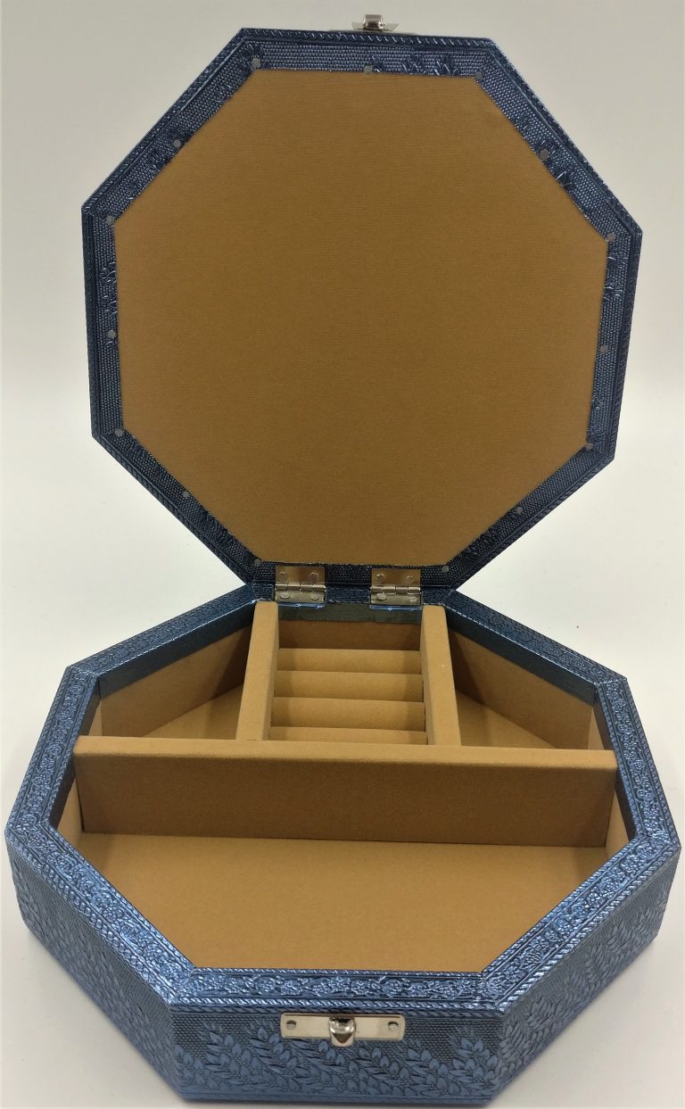 Hexagon Box Floral - Blue Silver Finish - Rivendell Shop