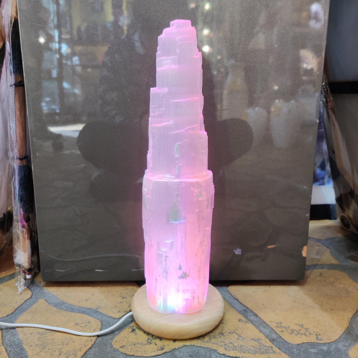 Extra Large 35cm Selenite LED Lamp with Mood Change Lighting - Rivendell Shop