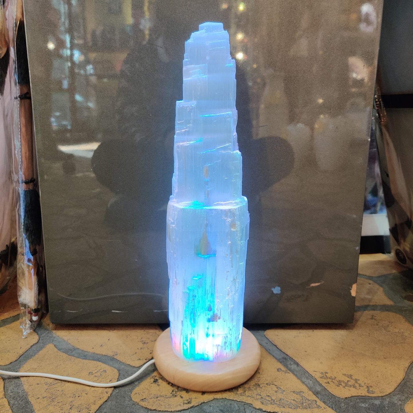 Extra Large 35cm Selenite LED Lamp with Mood Change Lighting - Rivendell Shop